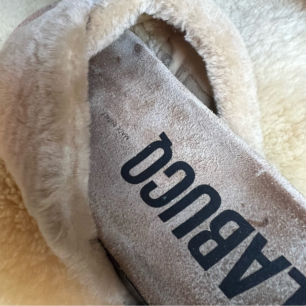 Labucq Mo Genuine Lamb Shearling Leather Slide Sandal Sz 39 US 9 Chunky Italy - Picture 9 of 16